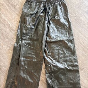 Women's Wide Leg Black Pleather Pants